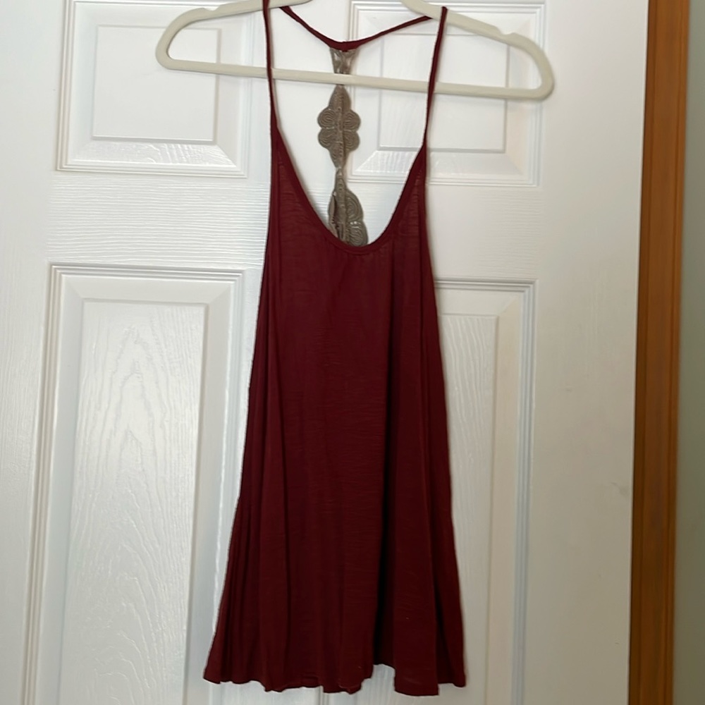 Long maroon backless tank
